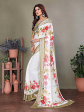 White Dull Moss Floral Printed Saree